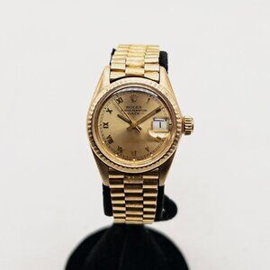 WOW! LADIES ROLEX PRESIDENT ROMAN 18k Yellow Gold BARK Watch
